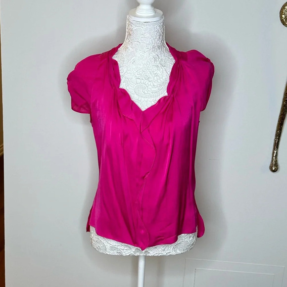 Elie Tahari Tops - Elie Tahari Fuchsia Short Sleeve Silk Blouse Sz. S